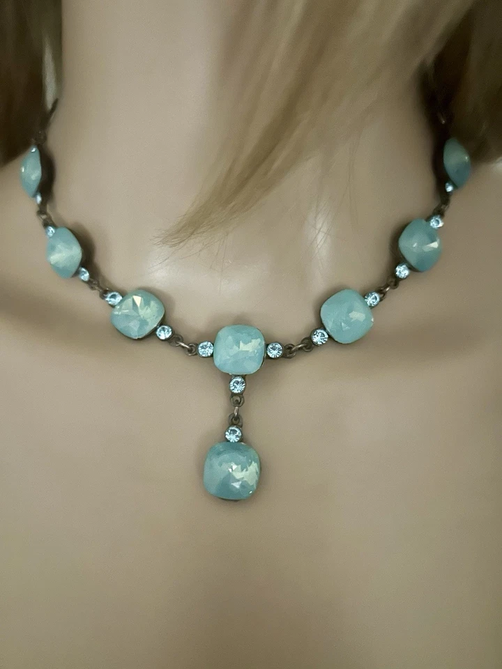 Colar Swarovski Turquesa Opala Aqua Gota de Cristal Lindo! - Imagem 2 de 4