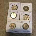 Lot Of 6 Washington Silver Quarters  $1.50 FV 90% silver-Mixed dates
