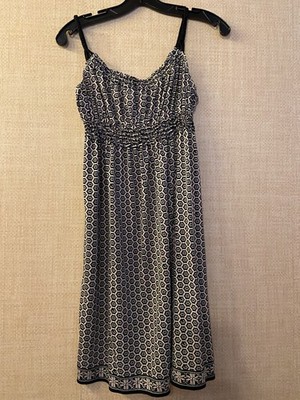 Max Studio sleeveless A-line sundress size M black w/geometric print pink &white