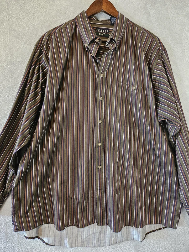 Trader Bay Shirt Mens XL Striped Button Up Long Sleeve Casual Pocket - Image 2 of 4