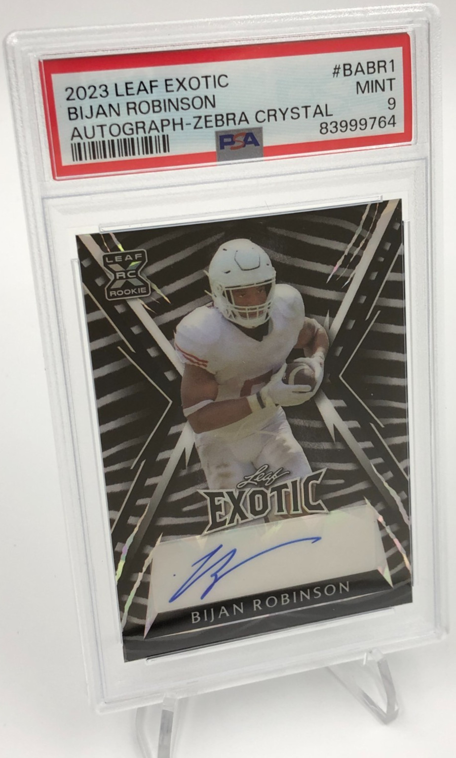 BIJAN ROBINSON ROOKIE AUTO Card 2023 Leaf EXOTIC RARE/9 TEXAS Falcons PSA MINT 9