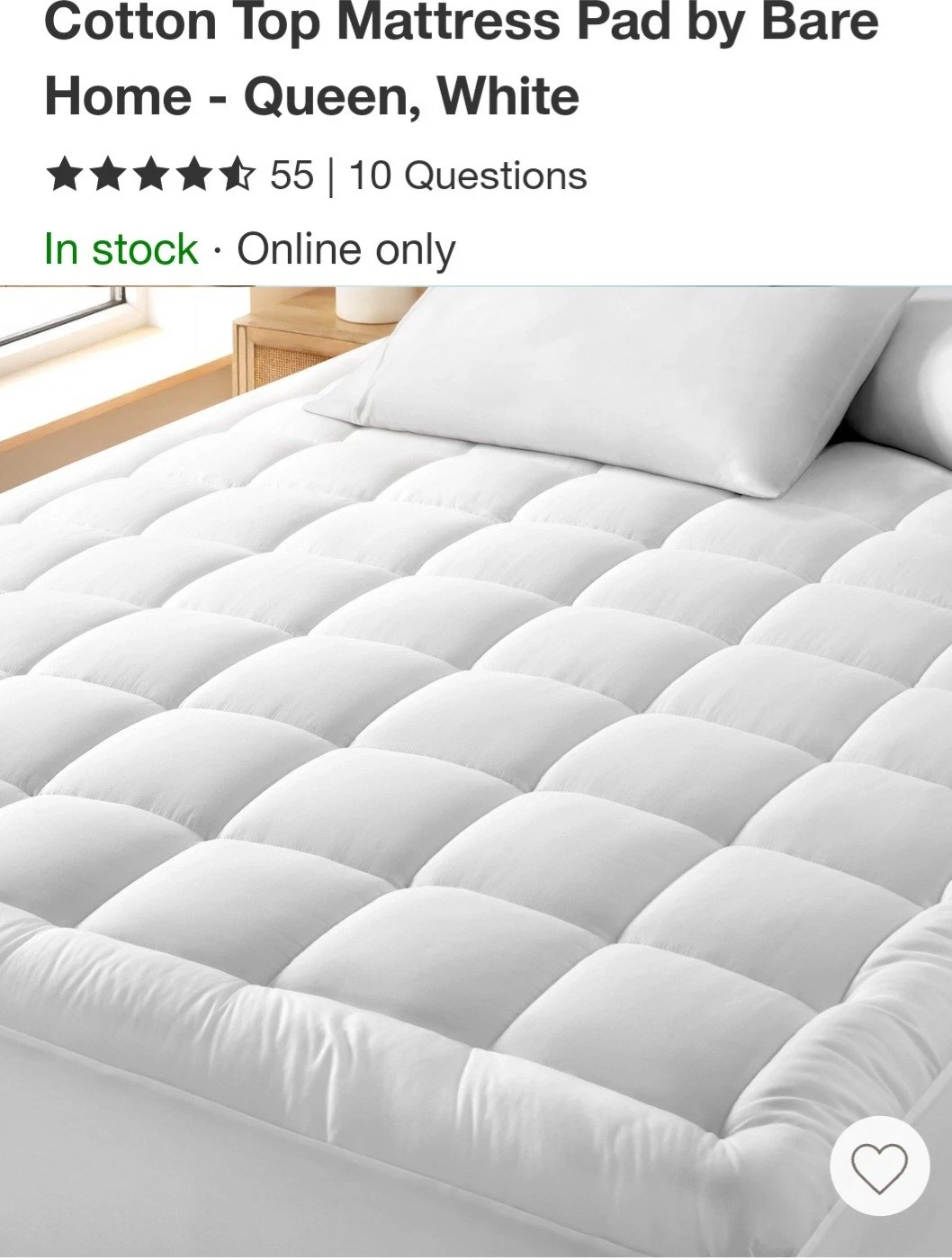 Bare Mattress Pad Cotton/polyester Queen White