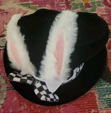 Wonderland Mad Rabbit Ears bow Hat costume Halloween accessory cosplay adult sz