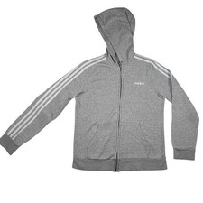 Adidas Men's 3-Stripes Fleece Full-Zip Hoodie - Grey - Large