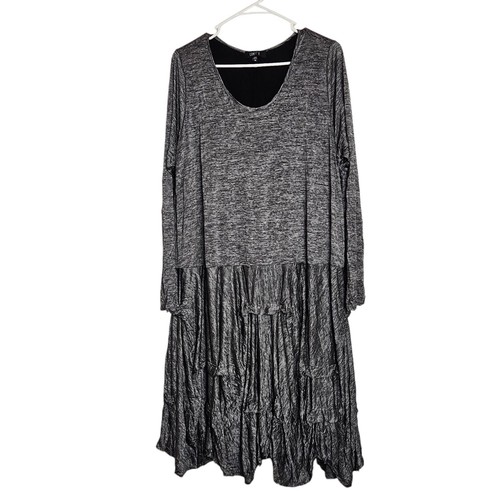 Comodo abito USA in maglia arricciata taglia 1X foderato orlo raccolto grigio a righe Lagenlook