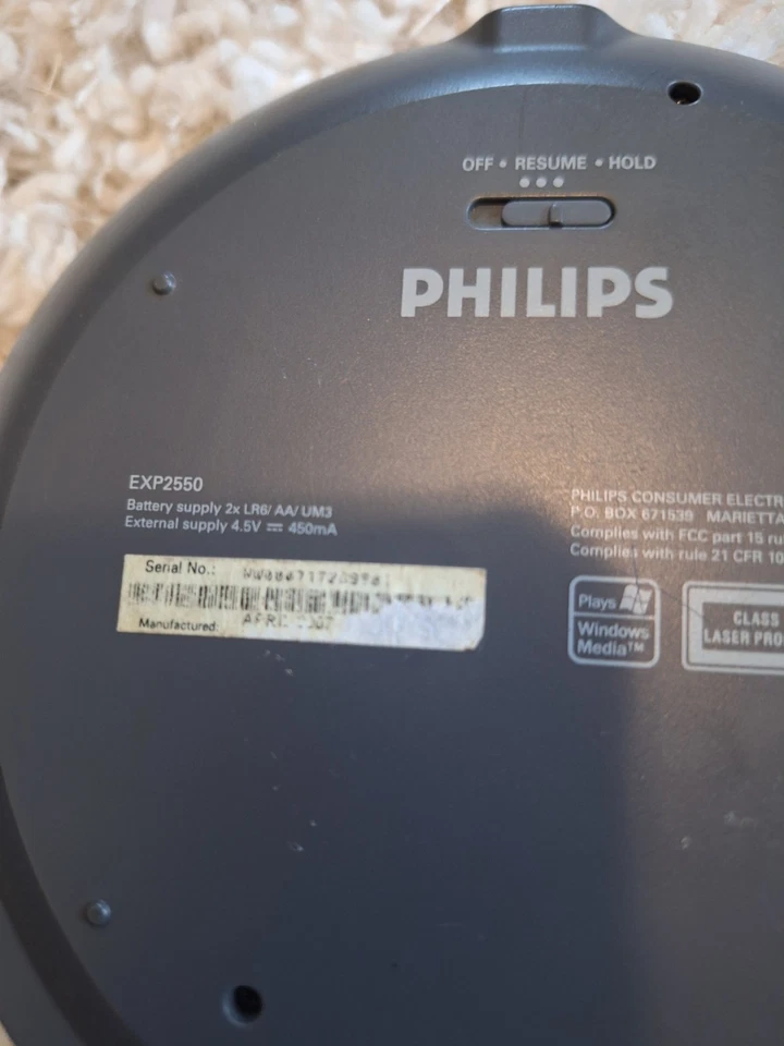 Philips Reproductor de CD MP3 portátil Discman EXP2550 bajos dinámicos - COMO ESTÁ PARA PIEZAS Foto 3 de 4