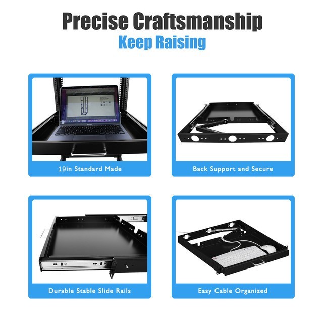 Raising Electronics 1U Rack Mount Sliding Keyboard Drawer 19" Keyboard Tray.