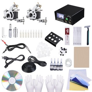 Beginner Tattoo Kit 2 Machine Gun 4 Ink Needles Power Supply Tips Grip Equipment