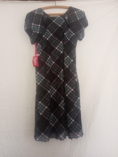 New Girls XL 16-18 Plus Black Plaid 90's Dress Sheer Arms Lined Bodice/Skirt - Picture 7 of 7