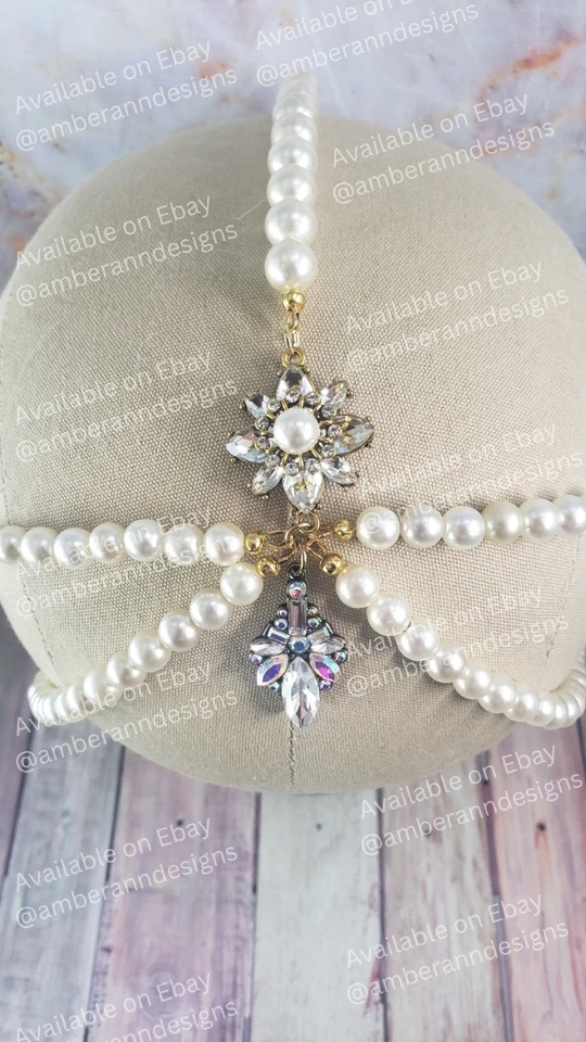 Handmade 1920s Flapper Headdress Wedding Pearl Headpiece Bridal Great Gatsby  - Image 3 of 4
