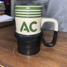 Vintage AC Delco Spark Plug Ceramic Mug 10 Oz Black And Ivory With Green Stripes