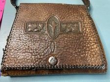 Vintage 1920's Flapper Girl Tooled Leather Purse - Bosco Built Handbag Mirror