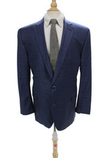 Jack Victor Mens Classic Blue Check Wool Suit Jacket Button Collared Size 46