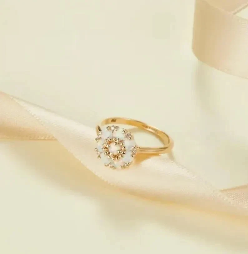 Flower Opal Engagement 925 Sterling Silver Ring Welo Opal Gold Plated Women Ring - Image 2 of 4