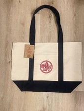 Trader Joe's Reusable Canvas Large Tote Bag Heavy Cotton Blue White