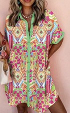 Shift Shirt Dress Geometric Button Front Multicolor NWOT ❤️