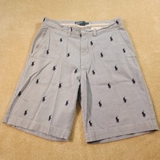 Polo Ralph Lauren Shorts Youth Boys Size 29 Blue Stripe Flat Front Logo Board