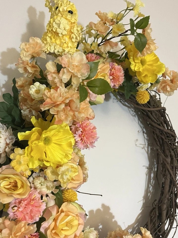 Artificial Spring Wreath for Front Door or Porch, Yellow, Peach And Orange - Image 4 of 4