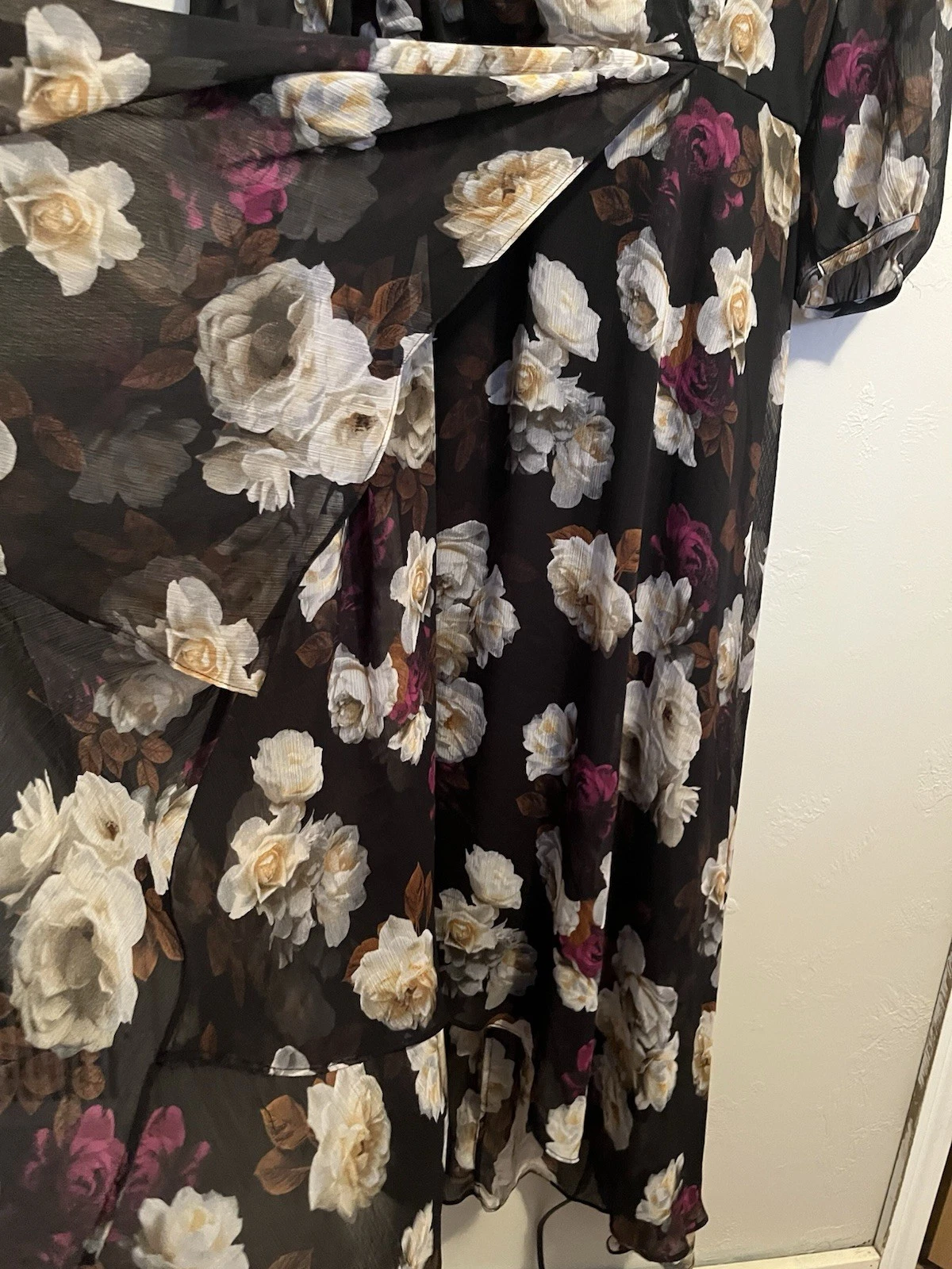 VETEMENTS Abito Calvin Klein nero floreale alto basso finto avvolgente foderato zip taglio schiena taglia 6