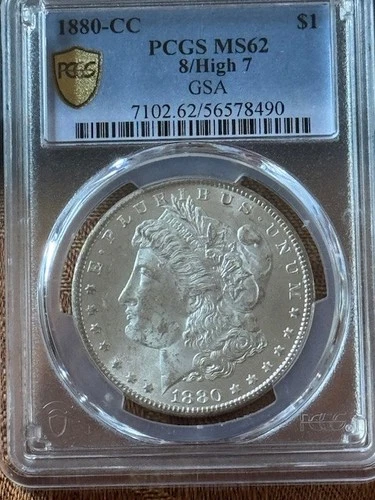 GSA 1880-CC Morgan Silver Dollar PCGS MS-62 8/High 7