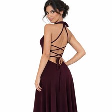 Tango Dress Halter Open Back Latin Dance - Burgundy
