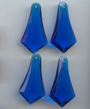 6 VINTAGE SAPPHIRE ACRYLIC 42x22mm. FACETED DECO DROP PENDANTS 6515