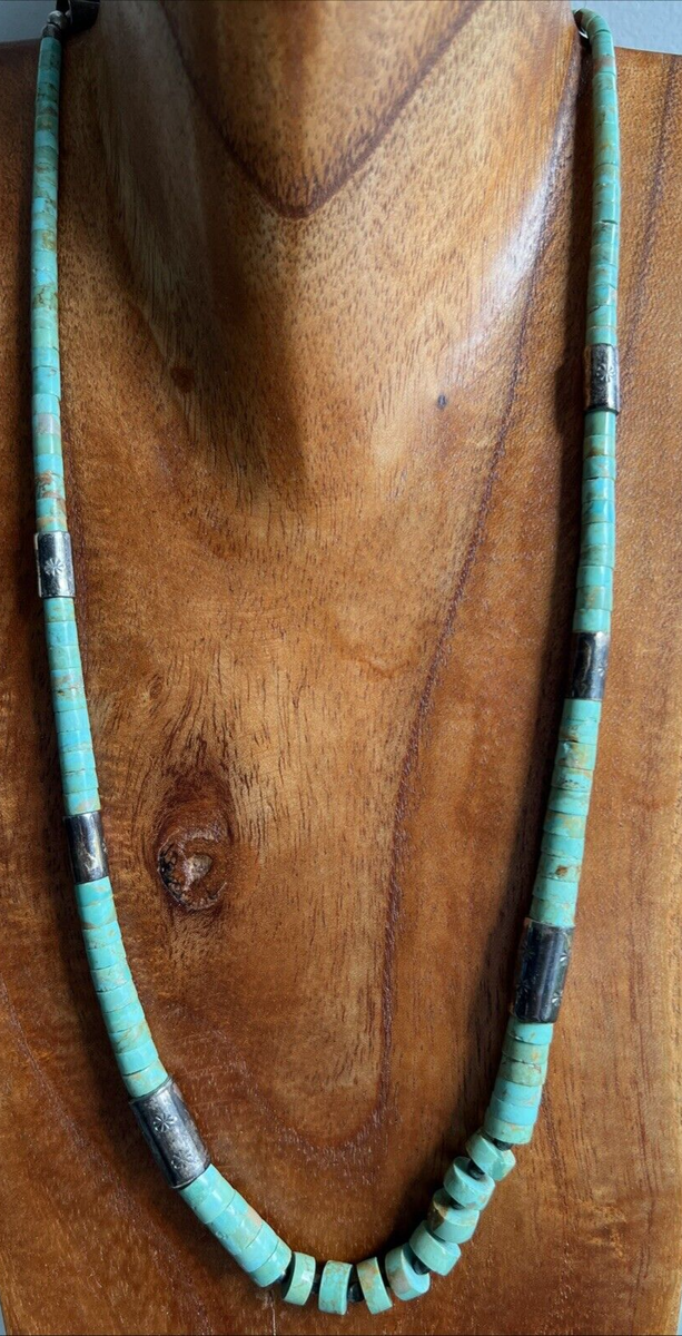 Vintage Navajo Stamped Sterling Silver & Royston Turquoise Disc
