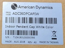 American Dynamics ADCI6DPCAPIW Pendent Cap Rev A0 - MANY AVAIL SAME DAY SHIPPING