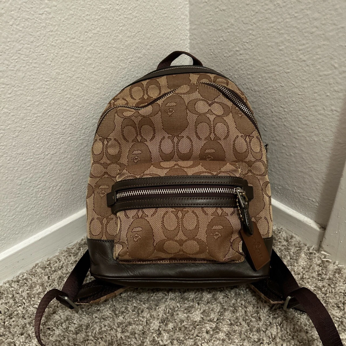 Coach x Bape Academy Backpack 23 Signature Canvas With Ape Head Brass/Multi  in Coated Canvas with Gold-tone - US