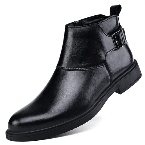 Herren Echtleder Spitz zulaufend Elegant Business Chelsea Schuhe Stiefeletten - Bild 5 von 30