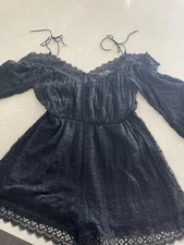 Zimmermann black chiffon off shoulder tie Playsuit