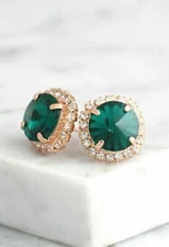 3Ct Lab Created Diamond Green Emerald Halo Stud Earrings 14K Yellow Gold Finish