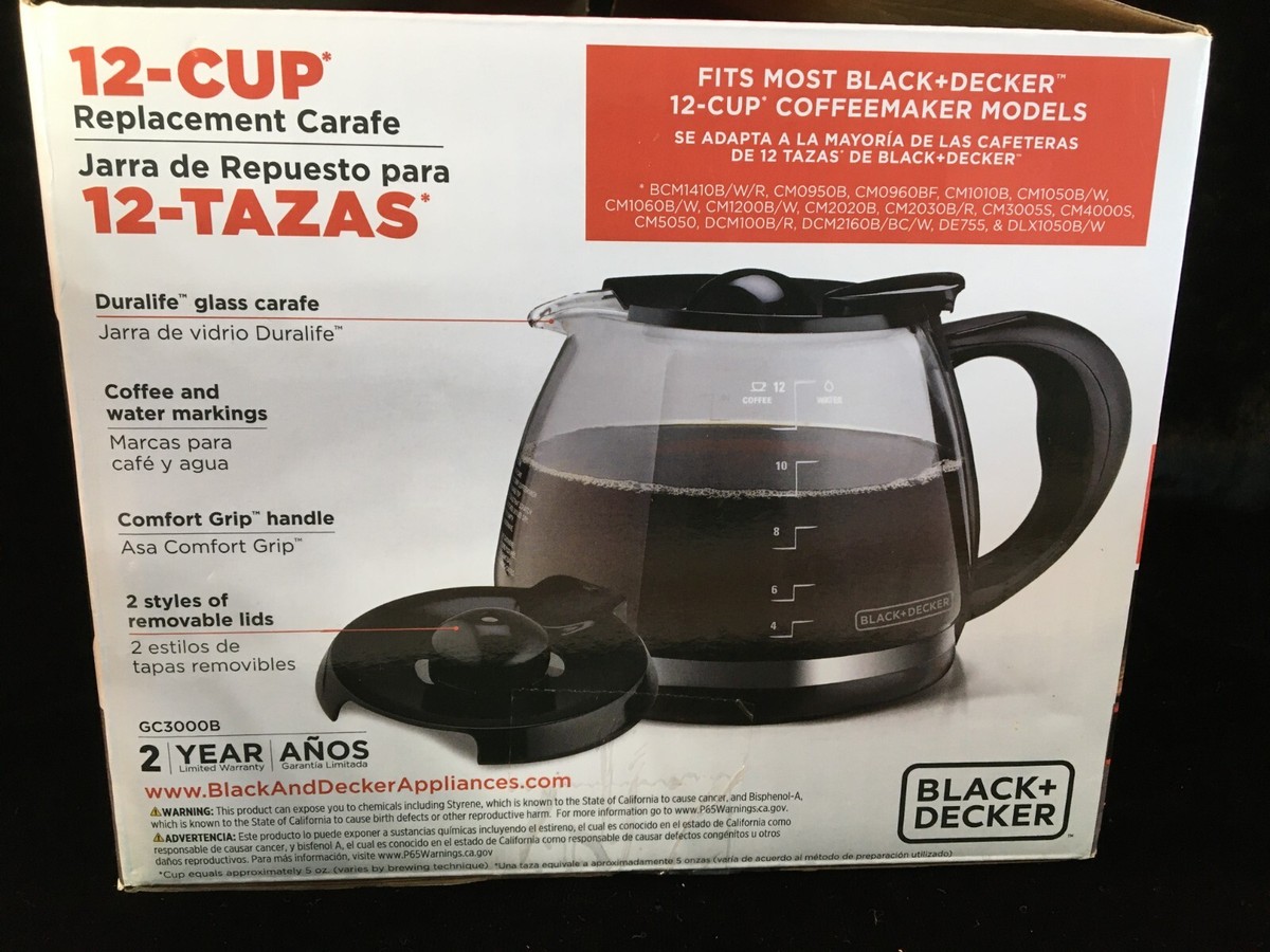 BLACK DECKER 12 Cup Replacement Carafe Black GC3000B Extra Lid