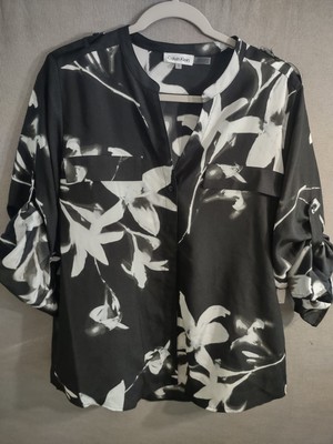 Calvin Klein Women's Chiffon Sheer Blouse Floral Print Size Large New Without Tg