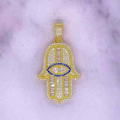 Men's 14k Yellow Gold Finish D/VVS1 Diamond Hamsa Hand Pendant Charm 2.70 Carat