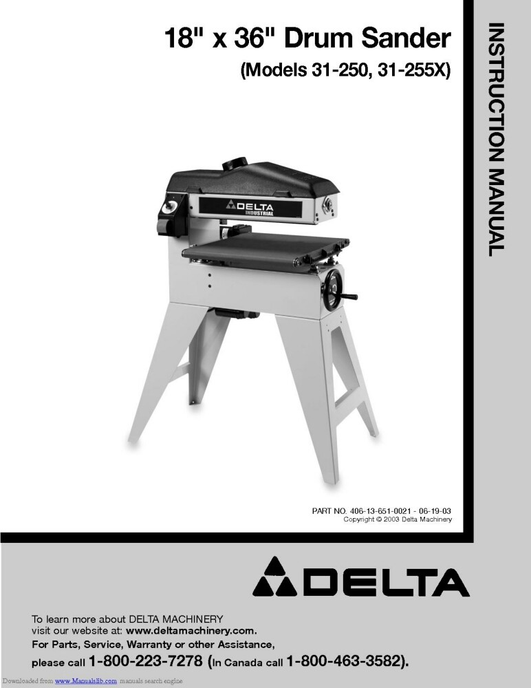 Delta 31255X Drum Sander Owners Instruction Manual eBay