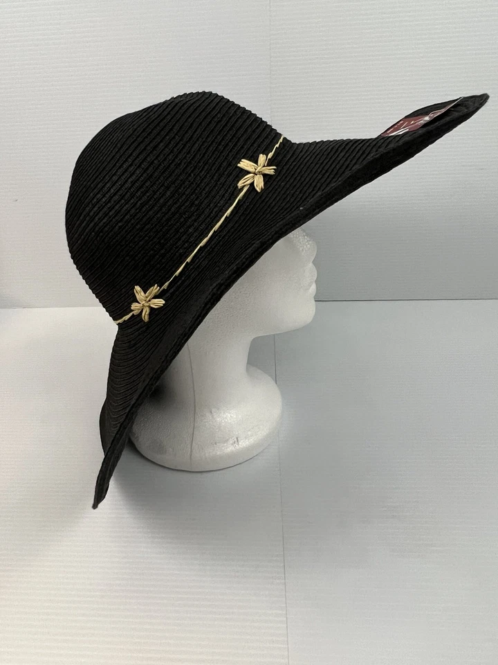 Merona Women's Floppy Woven Sun Beach Hat Black Wide Brim 17” NWT New w Tags - Image 3 of 4