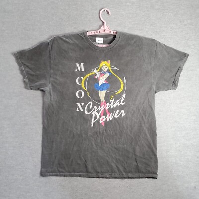 Sailor Moon Men Shirt XL Gray Acid Wash Moon Crystal Power Graphic