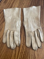  VINTAGE DESIGNER LADIES TAN LEATHER GLOVES SIZE 7