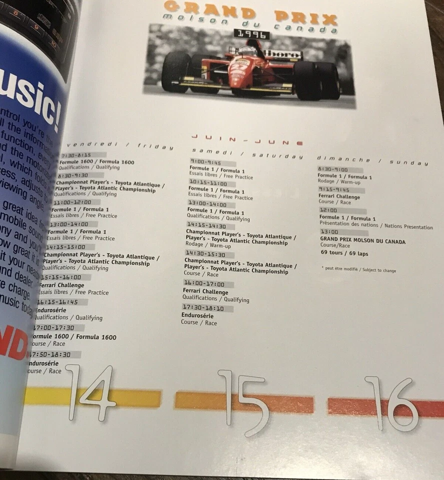 GRAND PRIX Canada 1996 Program F1 - signed Moore, Bourbonnais, Empringham, .. - Image 4 of 4