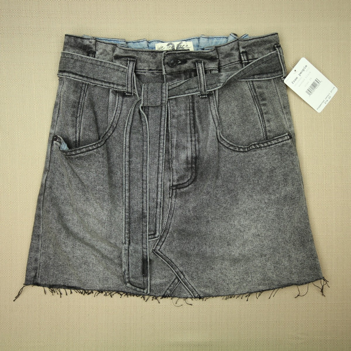 Free People East Of Eden Denim Mini Skirt Women's 26 Belted Paperbag Waist  NWT