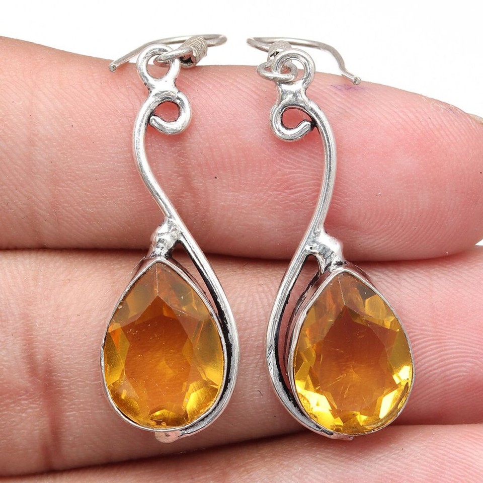 Citrine Quartz Gemstone Black Friday Gift Silver Jewelry Earrings 1.5