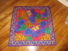 Perry Ellis Colorful Blue Purple Green Butterf1ies 100% Silk Square Scarf 30"