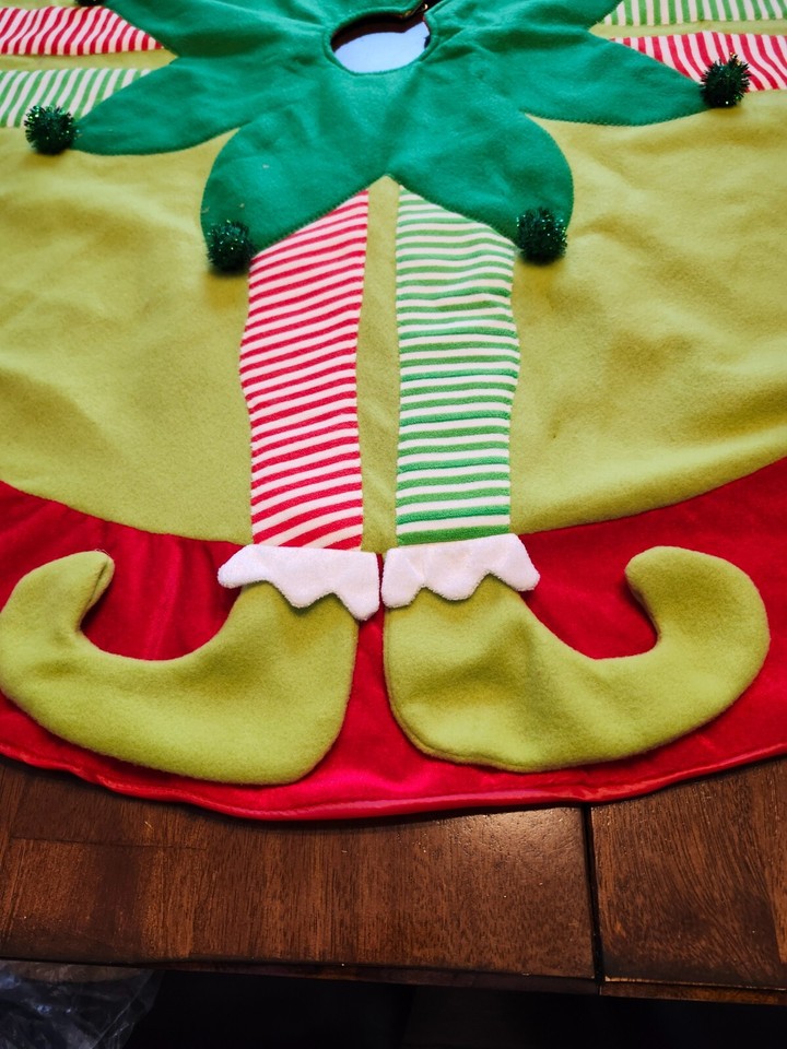 Elf Legs Christmas Tree Skirt 48" Reds and Greens eBay