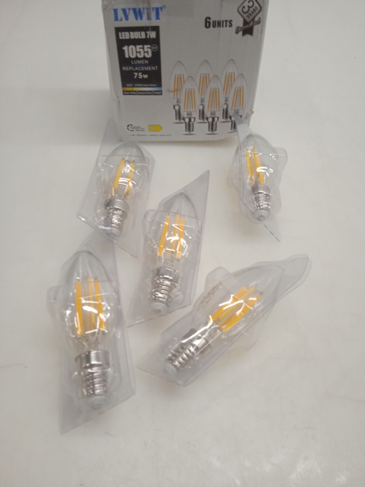 LVWIT E14 LED Warmweiss 7W, Kerzenlampe fuer Kronleuchter  