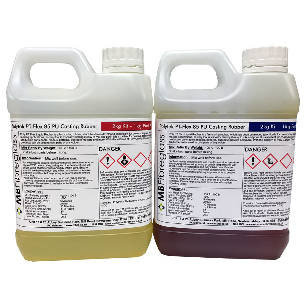 Polytek Poly PT Flex 85 Fast Cure A85 Polyurethane Casting Rubber - 2kg PTFlex