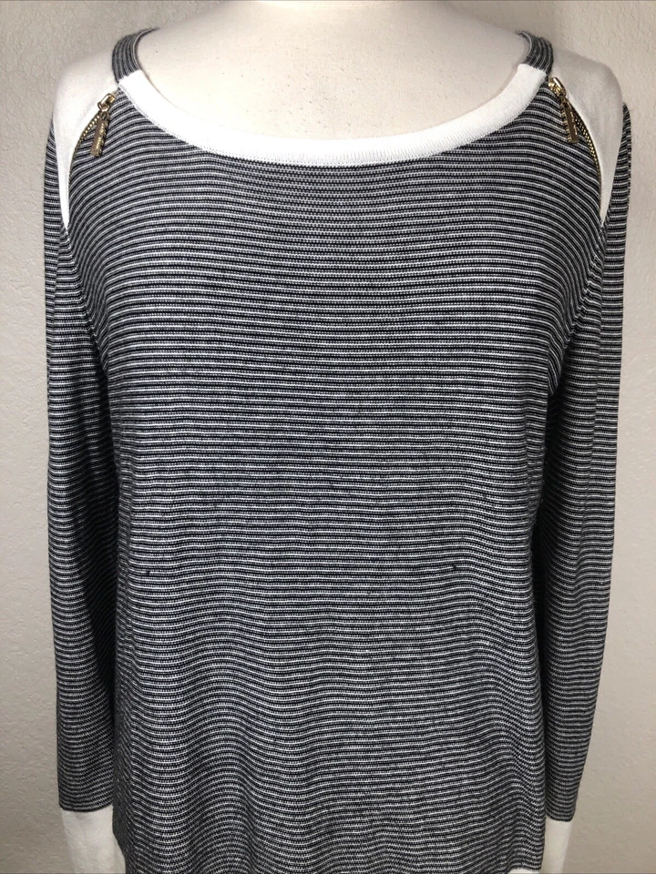 Ivanka Trump Woman's Large Sweater Top Black White Striped Pullover Casual Foto 2 de 4