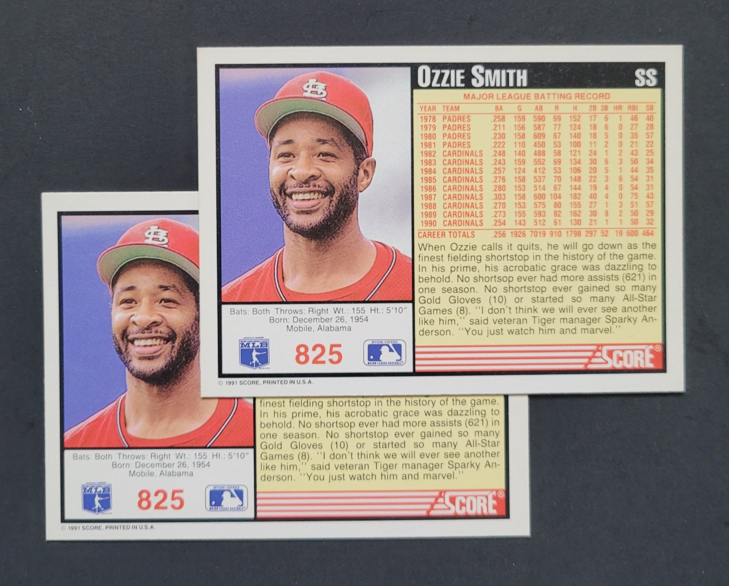 Ozzie Smith #825 Baseball Cards 1991 Score trading card — raw and PSA graded price guide