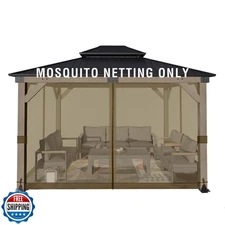 Aoodor Universal 10x12 ft Gazebo Mosquito Netting, Replacement 4-Panel Sidewa