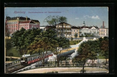 Postcard Hamburg, elevated railway line with sailor's house, subway 1924 